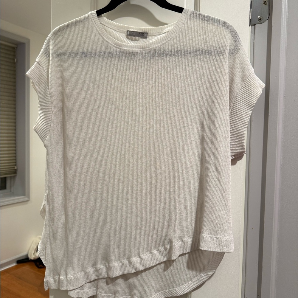 Zara White Short Sleeve Ribbed Tee